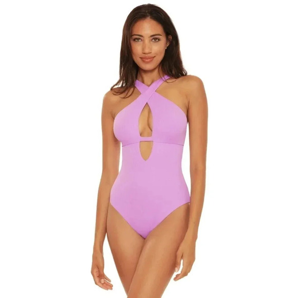 Becca Tessa High Neck One Piece Swimsuit in Orchid Size S NWT $148‎ - Picture 1 of 12